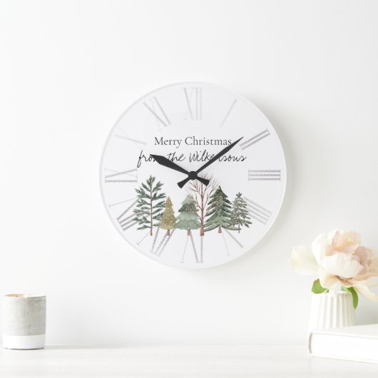 Wasserfarbener Winterwald Einfache Bäume Große Wanduhr (Zuhause)