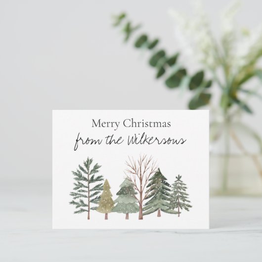 Wasserfarbener Winterwald Einfache Bäume Postkarte (Stehend Vorderseite)