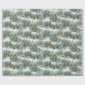 Wasserfarbener Winterwald Hirschfest Geschenkpapier (Flach)