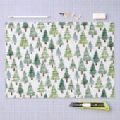 Wasserfarbener Winterwald mit rustikalem Pinienwa Seidenpapier (Handwerk)