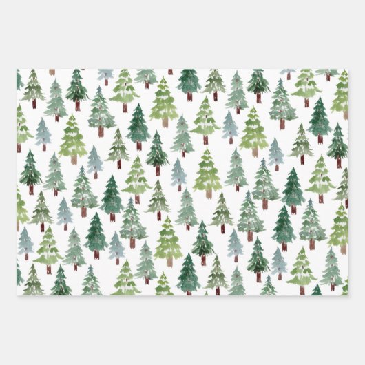 Wasserfarbener Winterwald mit rustikalem Pinienwal Geschenkpapier Set (Vorderseite 3)