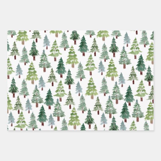 Wasserfarbener Winterwald mit rustikalem Pinienwal Geschenkpapier Set (Vorderseite 2)