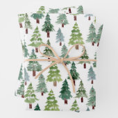 Wasserfarbener Winterwald mit rustikalem Pinienwal Geschenkpapier Set (Beispiel)