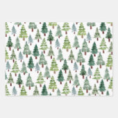 Wasserfarbener Winterwald mit rustikalem Pinienwal Geschenkpapier Set (Vorderseite)