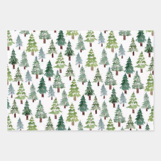 Wasserfarbener Winterwald mit rustikalem Pinienwal Geschenkpapier Set (Vorderseite)