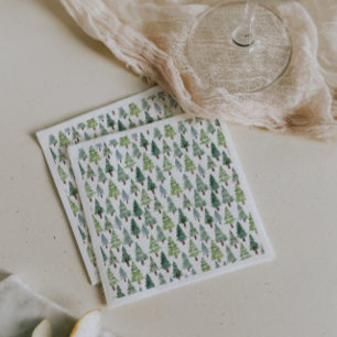 Wasserfarbener Winterwald mit rustikalem Pinienwal Serviette