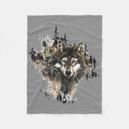 Wasserfarbener Wolf Bergsee-Zauber Fleecedecke (Vorderseite)