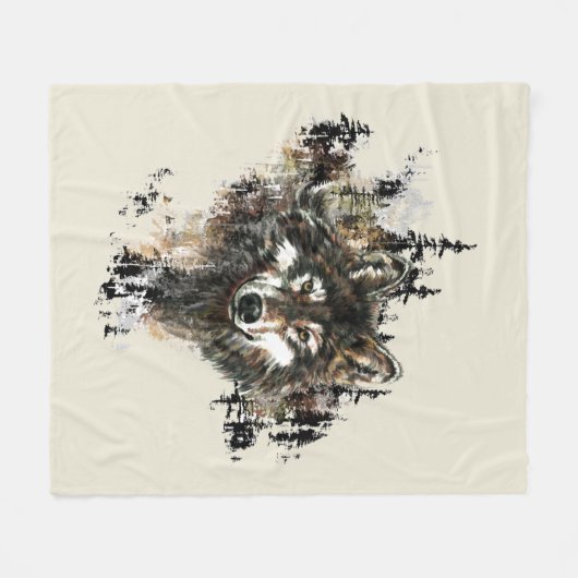 Wasserfarbener Wolf Bergsee-Zauber Fleecedecke (Vorderseite (Horizontal))