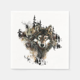 Wasserfarbener Wolf Bergsee-Zauber Serviette