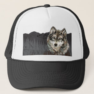 Wasserfarbener Wolf Bergsee-Zauber Truckerkappe