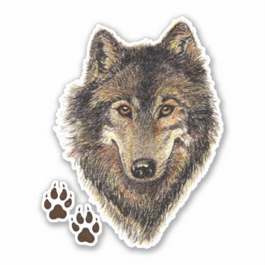 Wasserfarbener Wolf Wildtiere Art: Aufkleber (Vorderseite)