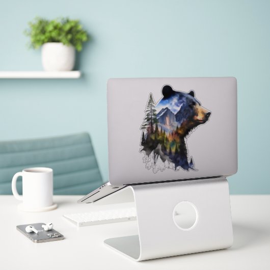 Wasserfarbener Yosemite Black Bär Aufkleber (Laptop auf Schreibtisch)