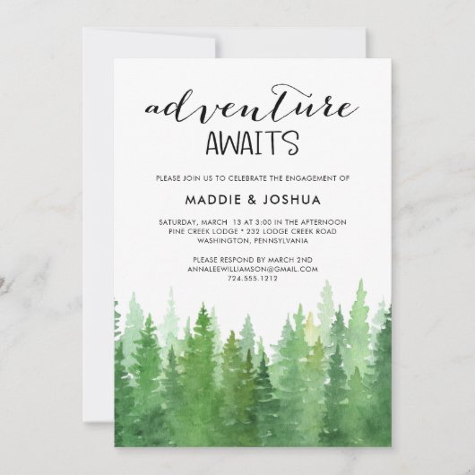 Wasserfarbenerlebnis erwartet Forest-Verlobung Einladung (Vorderseite)