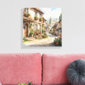Wasserfarbenes altes europäisches Dorf mit rustika Leinwanddruck (Insitu (Wohnzimmer))