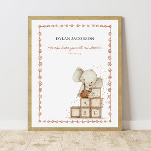 Wasserfarbenes Baby-Elefant auf ABC-Block personal Poster