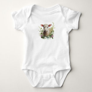 Wasserfarbenes Baby Lamm mit Blume Strampler
