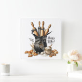 Wasserfarbenes Backthemen-Wandbild - Ideal für Bäc Quadratische Wanduhr (Zuhause)