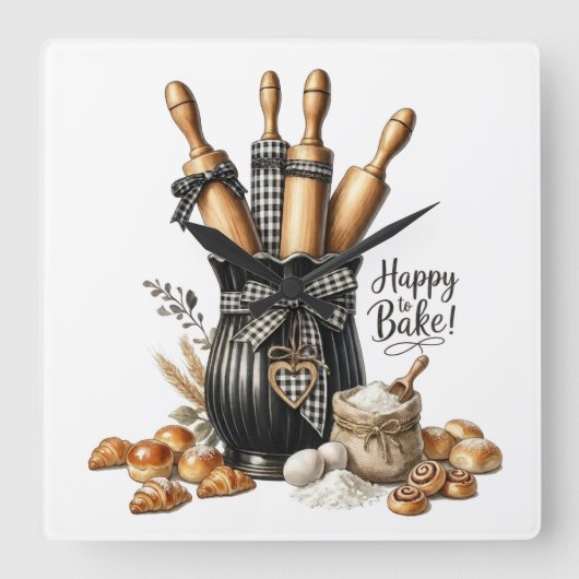 Wasserfarbenes Backthemen-Wandbild - Ideal für Bäc Quadratische Wanduhr (Vorderseite)