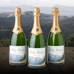 Wasserfarbenes Berg-Wildblumen-Baby-Shower Schaumweinetikett