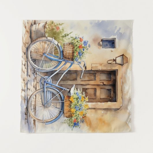 Wasserfarbenes Bicycle Art Tapestry Wandteppich (Vorderseite (Horizontal))