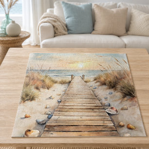 Wasserfarbenes Bild des Sunset Beach Boardwalk Puzzle