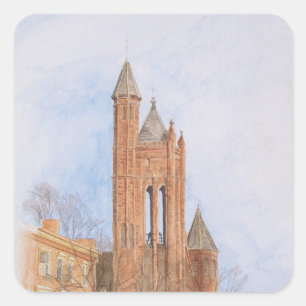 Wasserfarbenes Bild einer gotischen Kirche Quadratischer Aufkleber