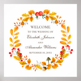 Wasserfarbenes Blattwerk. Hochzeit im Herbst Holz Poster