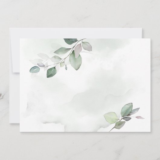 Wasserfarbenes Blattwerk und metallische Goldhochz Save The Date (Rückseite)