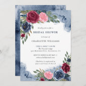 Wasserfarbenes blaues Burgundblush-Brautparty Einladung (Vorne/Hinten)