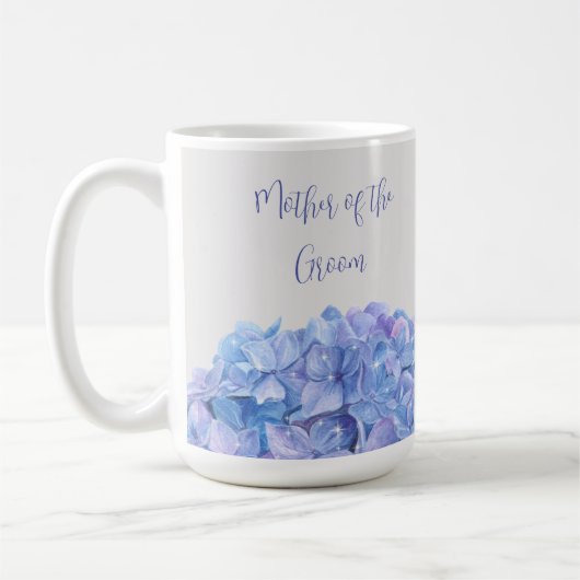 Wasserfarbenes Blaues Hydrangea-Brautparty Kaffeetasse (Links)
