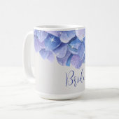 Wasserfarbenes Blaues Hydrangea-Brautparty Kaffeetasse (Vorderseite Links)