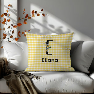 Wasserfarbenes Blumen-Gingham-Muster mit Monogramm Kissen