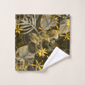 Wasserfarbenes blumengelb-braunes Muster. Badhandtuch Set (Waschlappen)