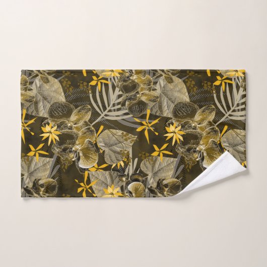 Wasserfarbenes blumengelb-braunes Muster. Badhandtuch Set (Handtuch)