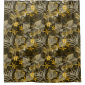 Wasserfarbenes blumengelb-braunes Muster. Duschvorhang (Vorderseite)