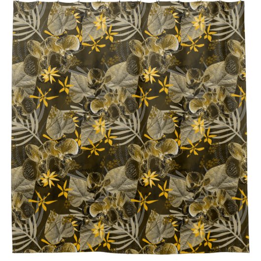 Wasserfarbenes blumengelb-braunes Muster. Duschvorhang (Vorderseite)