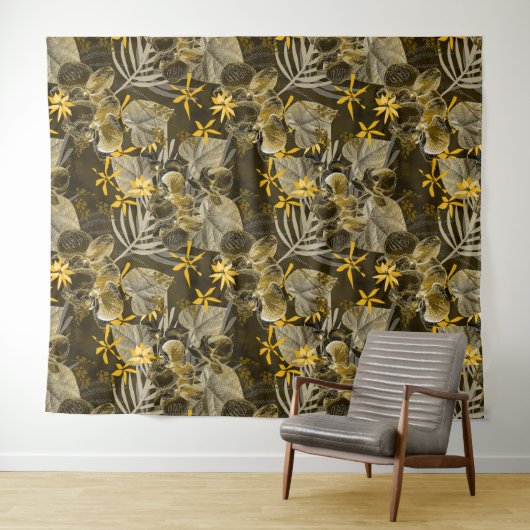 Wasserfarbenes blumengelb-braunes Muster. Wandteppich (Beispiel (Horizontal))