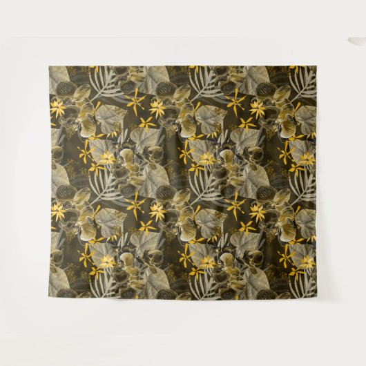 Wasserfarbenes blumengelb-braunes Muster. Wandteppich (Vorderseite (Horizontal))
