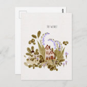 Wasserfarbenes Blumenhaus Postkarte (Vorne/Hinten)
