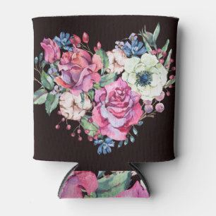 Wasserfarbenes Blumenherz: Vintage Rose. Dosenkühler