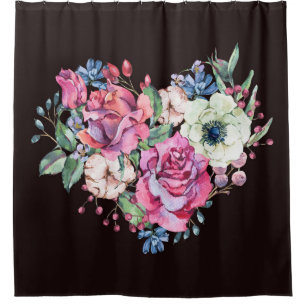 Wasserfarbenes Blumenherz: Vintage Rose. Duschvorhang