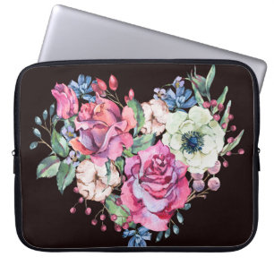 Wasserfarbenes Blumenherz: Vintage Rose. Laptopschutzhülle