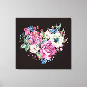 Wasserfarbenes Blumenherz: Vintage Rose. Leinwanddruck