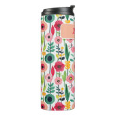 Wasserfarbenes Blumenmuster mit Name Elegant Thermosbecher (Nach links gedreht)