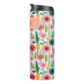 Wasserfarbenes Blumenmuster mit Name Elegant Thermosbecher (Nach rechts gedreht)