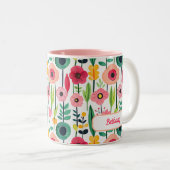 Wasserfarbenes Blumenmuster mit Namen Zweifarbige Tasse (VorderseiteRechts)