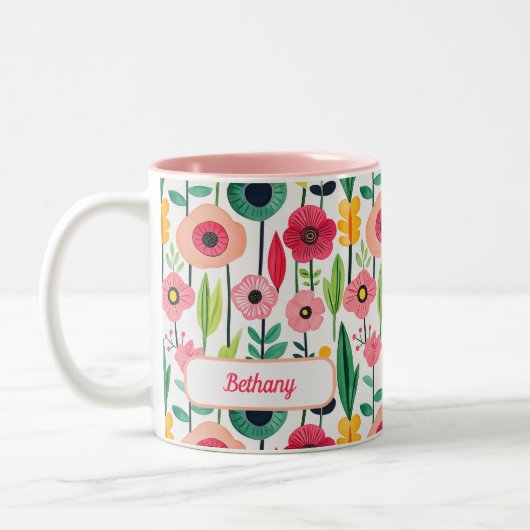 Wasserfarbenes Blumenmuster mit Namen Zweifarbige Tasse (Links)