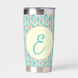 Wasserfarbenes Blumenmuster-Monogramm in Rosa und  Thermobecher