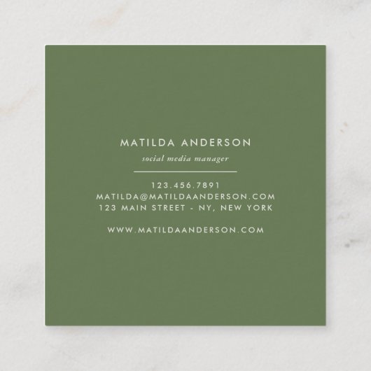 Wasserfarbenes botanisches Blattwerk und Golddetai Quadratische Visitenkarte (Rückseite)