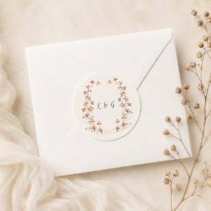 Wasserfarbenes Botanisches Monogramm-Kranz im warm Runder Aufkleber
